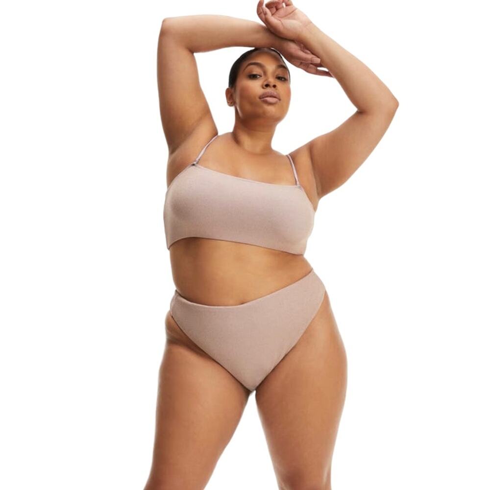 Good American Swim Always Fits Better Bandeau Bikini Top in Shimmer Lilac NWOT 1